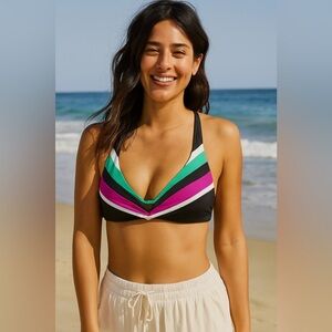 Trina Turk Women's Standard Mod Colorblock V Halter Bikini Top Size 10 NWT